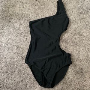 Black One Shoulder Cut Out Swimsuit